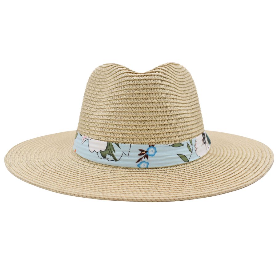 Sombrero Fedora Color Beige Detalle de Cinta Floral 