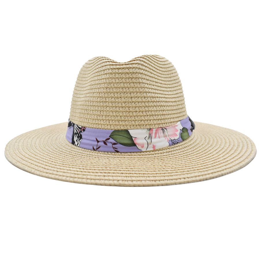 Sombrero Fedora Color Beige Detalle de Cinta Floral 