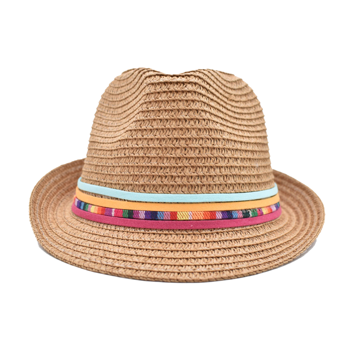 Sombrero Fedora Café Detalle de Cintas Multicolor Para Niña