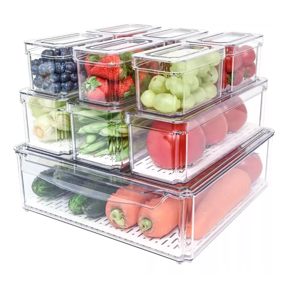 Organizador Refrigerador Cocina Set 10 Contenedores Con Tapa