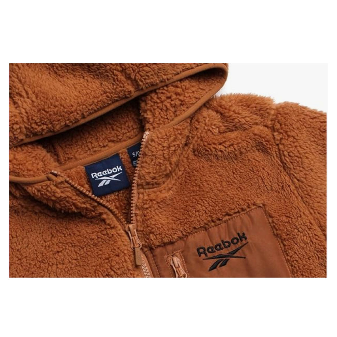 Chaqueta de Felpa Reebok con Capucha de Sherpa, Ligera y Cálida, Estilo Casual para Invierno