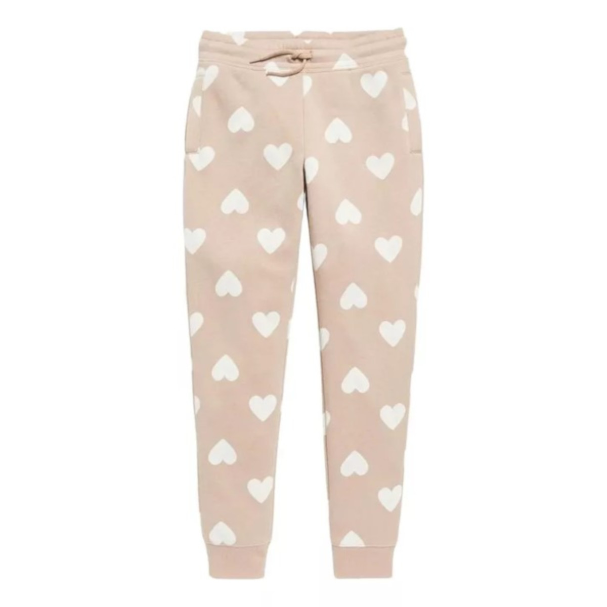 Pants Jogger Old Navy para niña color caqui con estampado de corazones blancos