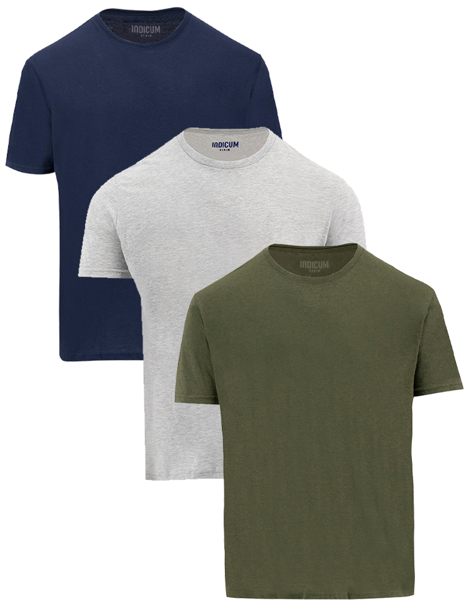 SET DE 3 PLAYERAS BÁSICAS MARINO, VERDE, GRIS INDICUM HOMBRE