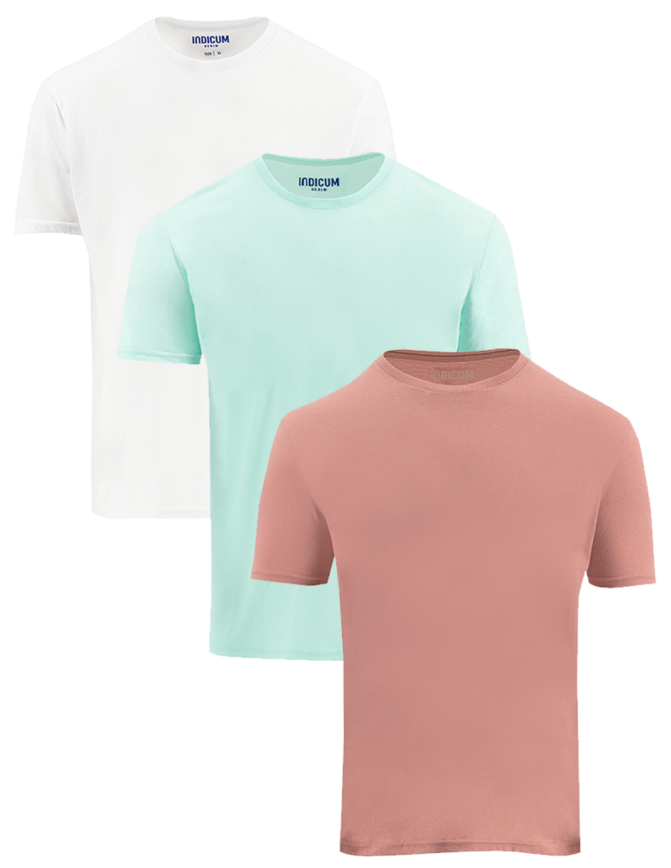 SET DE 3 PLAYERAS BÁSICAS MENTA, ROSA, BLANCO INDICUM HOMBRE