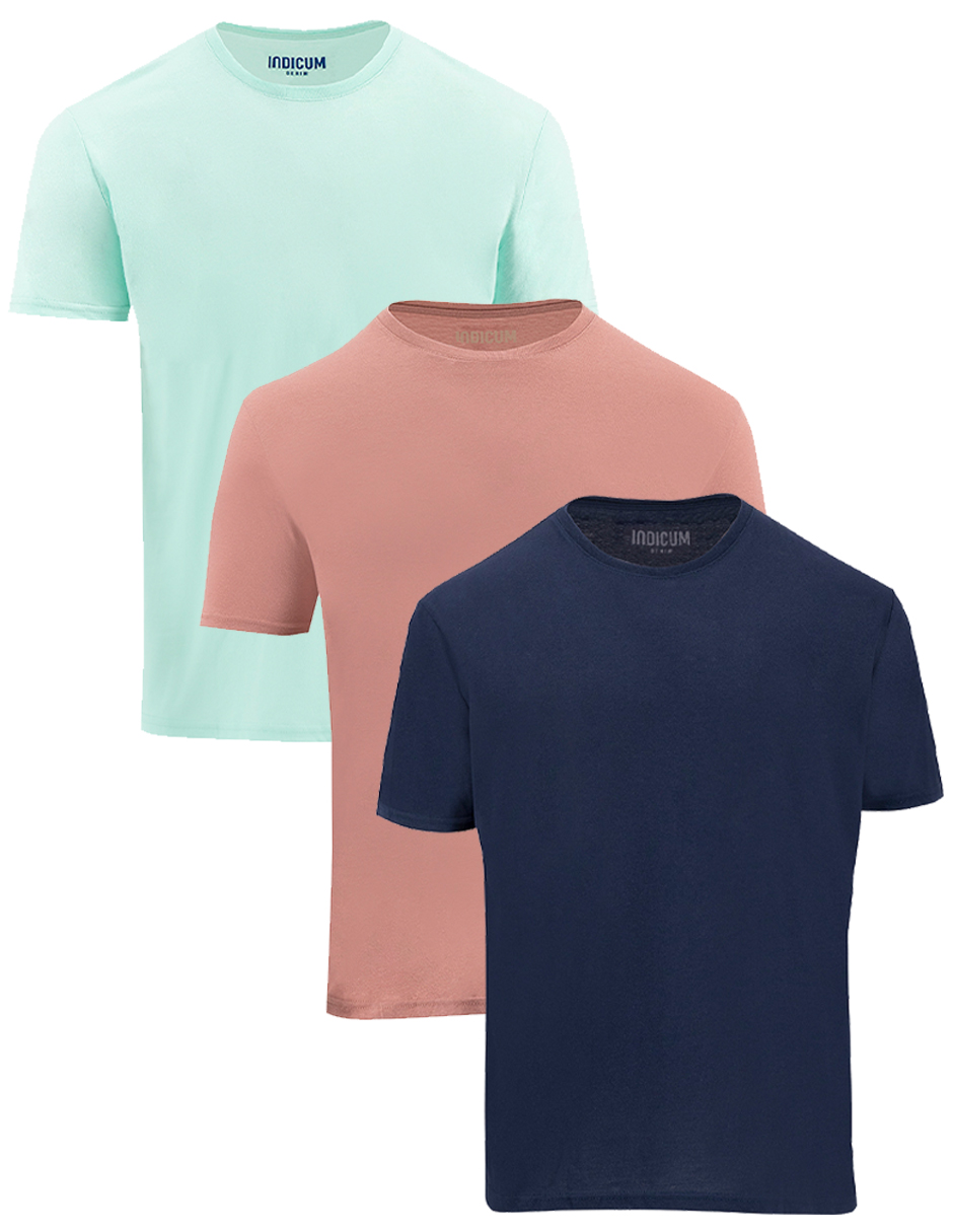 SET DE 3 PLAYERAS BÁSICAS MENTA, ROSA, MARINO INDICUM HOMBRE