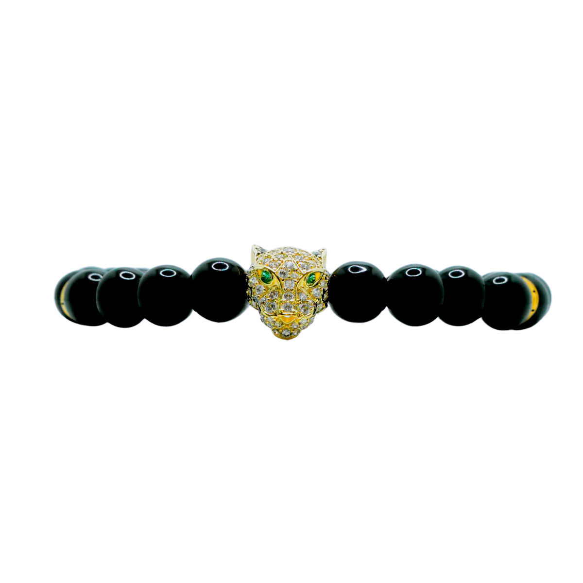 Pulsera jaguar de hombre piedra ónix brillante y con piedra zirconia