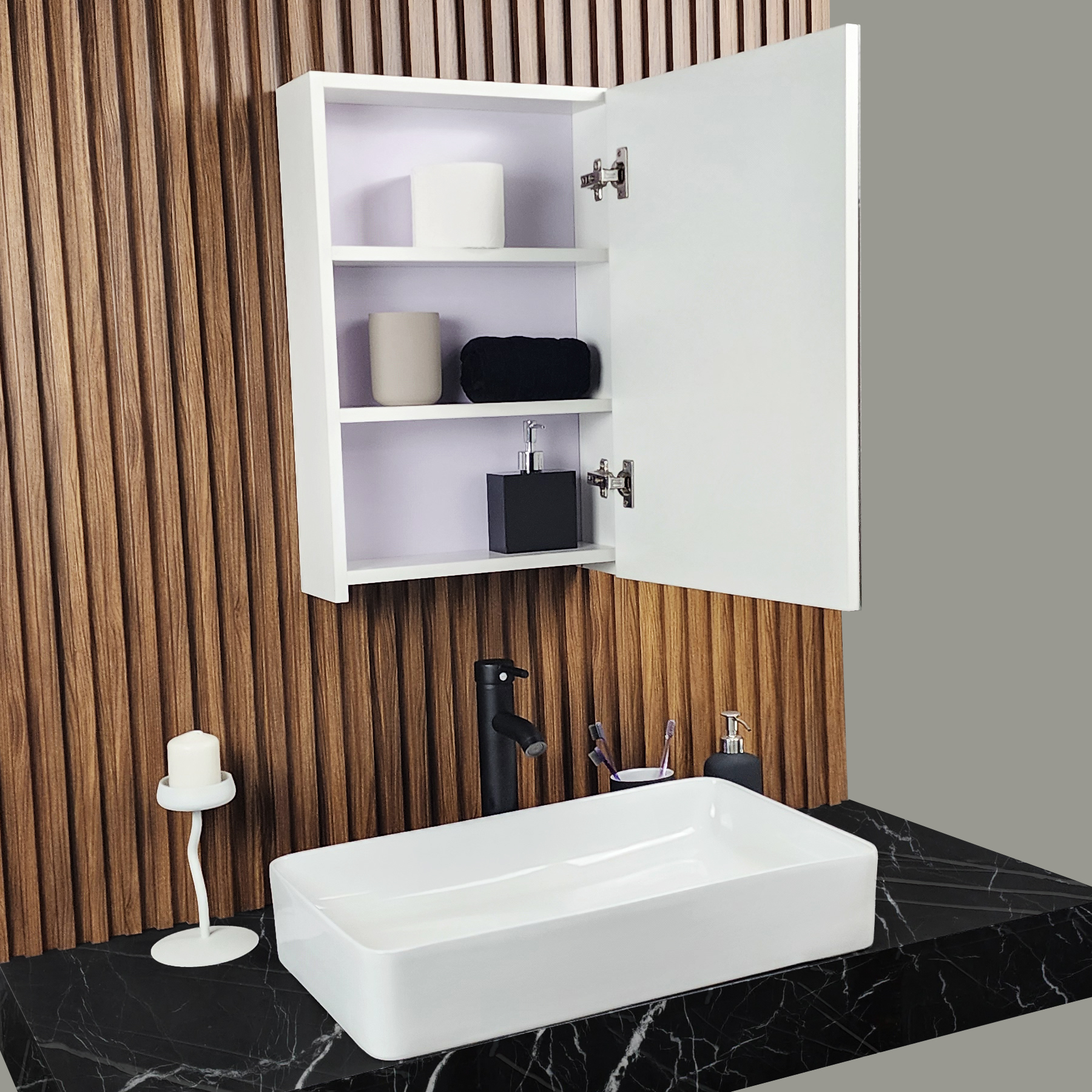 Esatto® Espejo botiquin de baño 3 nichos 60 x 40 x14 cms blanco compacto elegante