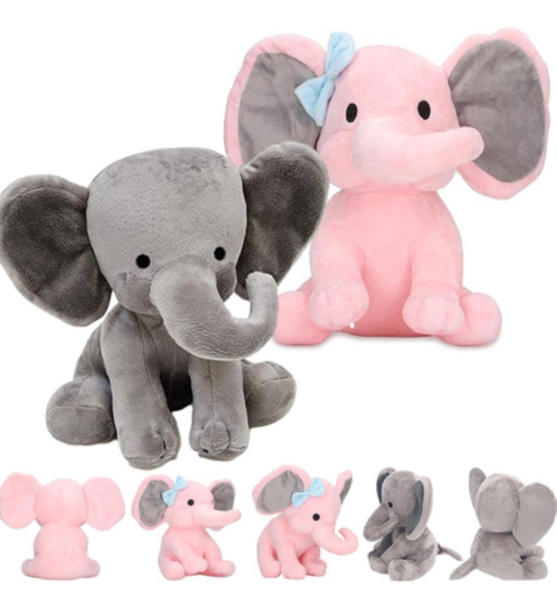 2pc Elefante De Peluche Para Hora De Dormir De Niños GRIS ROSA