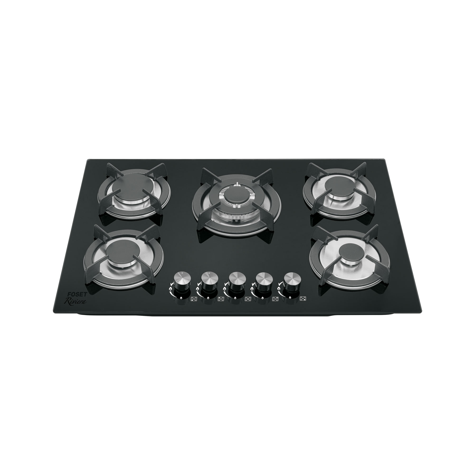 Parrilla gas empotrable de 5 quem, vidrio negro, Riviera medidas 7 x 77 x 51 cm