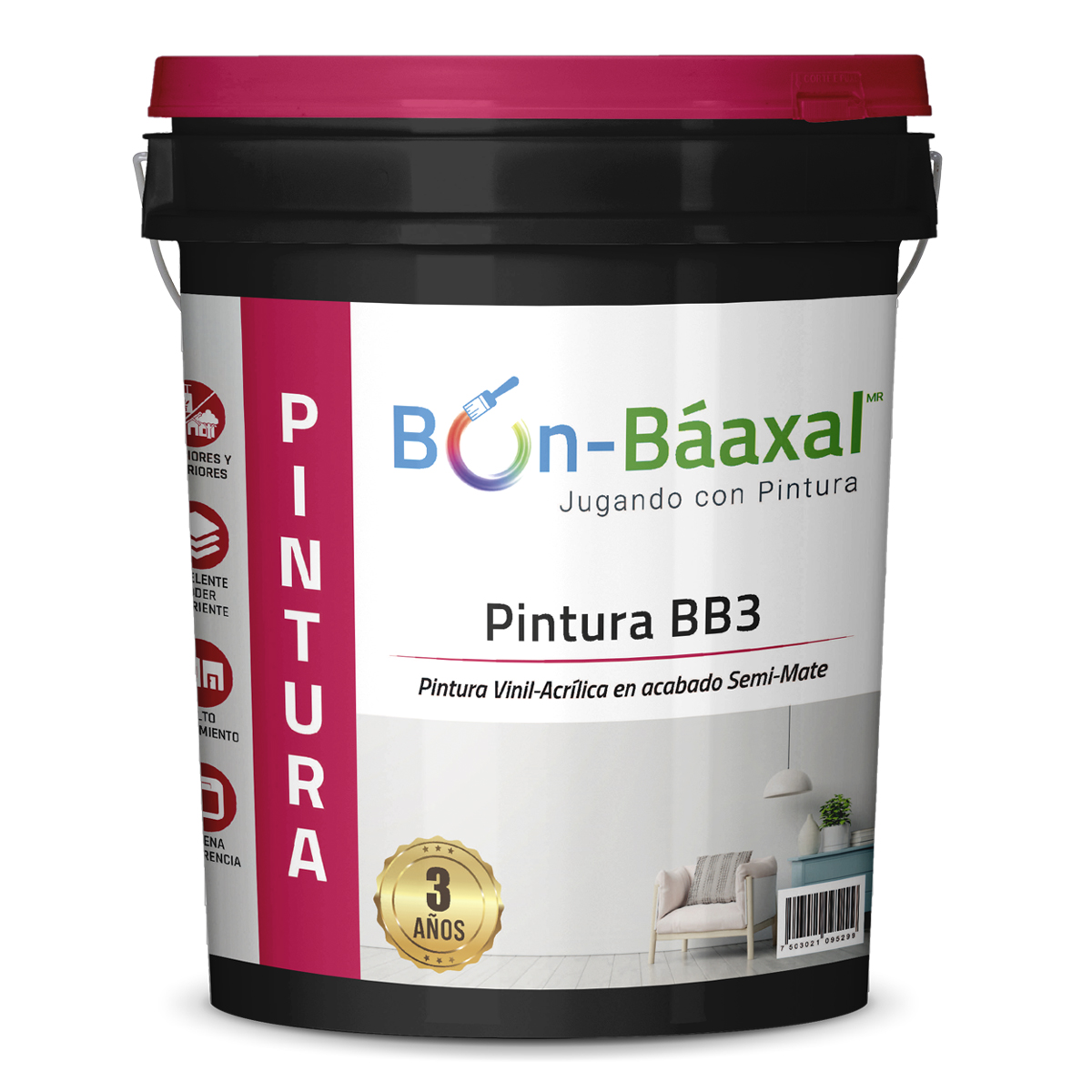 Pintura Vinil Acrílica Bon Báaxal BB3 Color Blanco 19L 