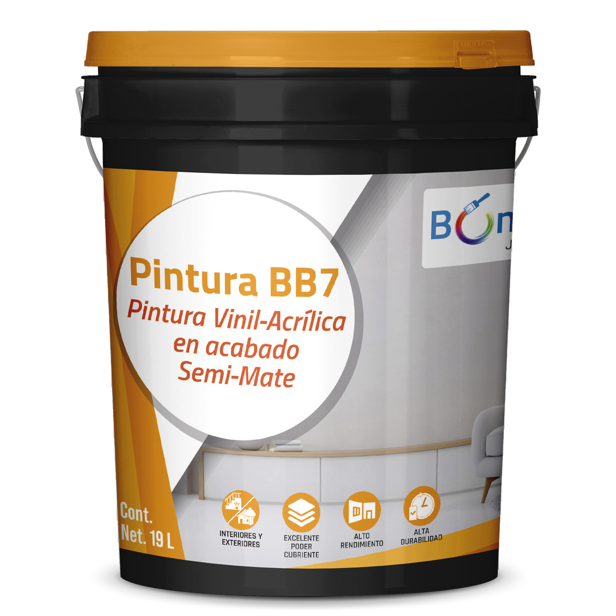 Pintura Vinil Acrílica Bon Báaxal BB7 Color Blanco 19L 