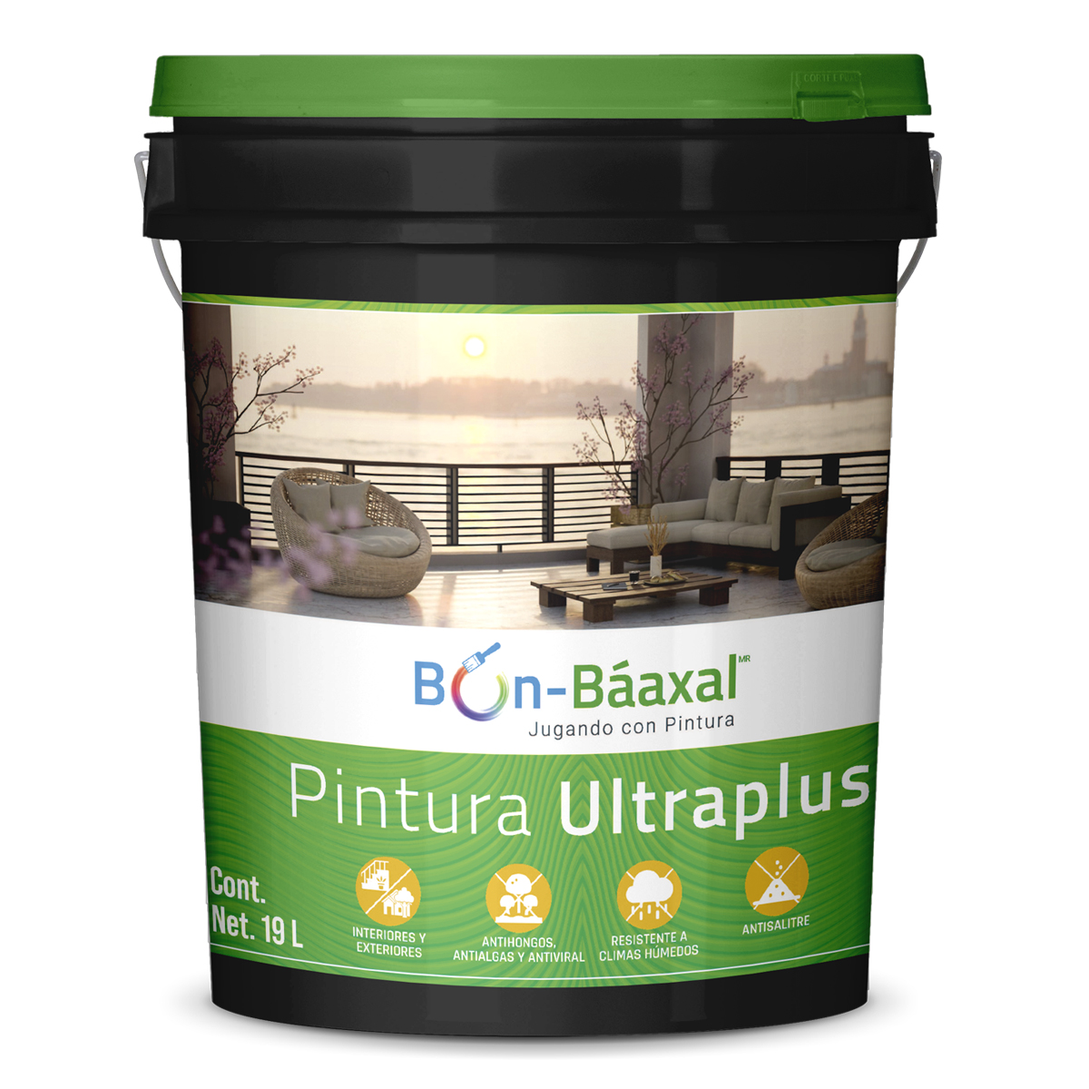 Pintura Vinil Acrílica Bon Báaxal Ultraplus Color Blanco 19L  Climas Húmedos 