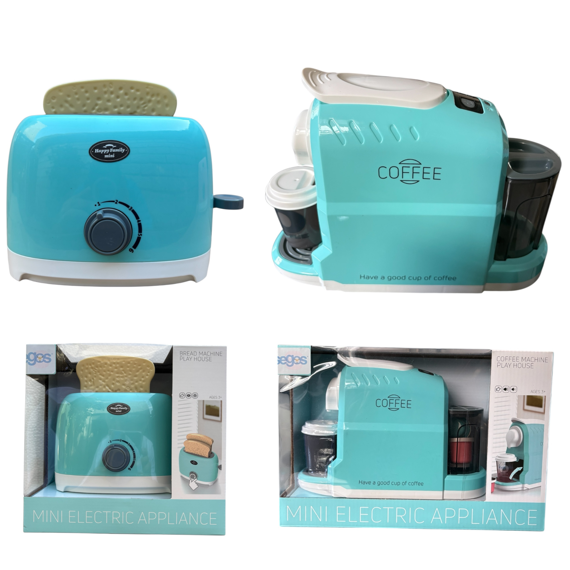 Juguete Cocinita Cafetegosra con Cápsulas y Tostadora Electrodomesticos Cocina, Color Aqua, Segos