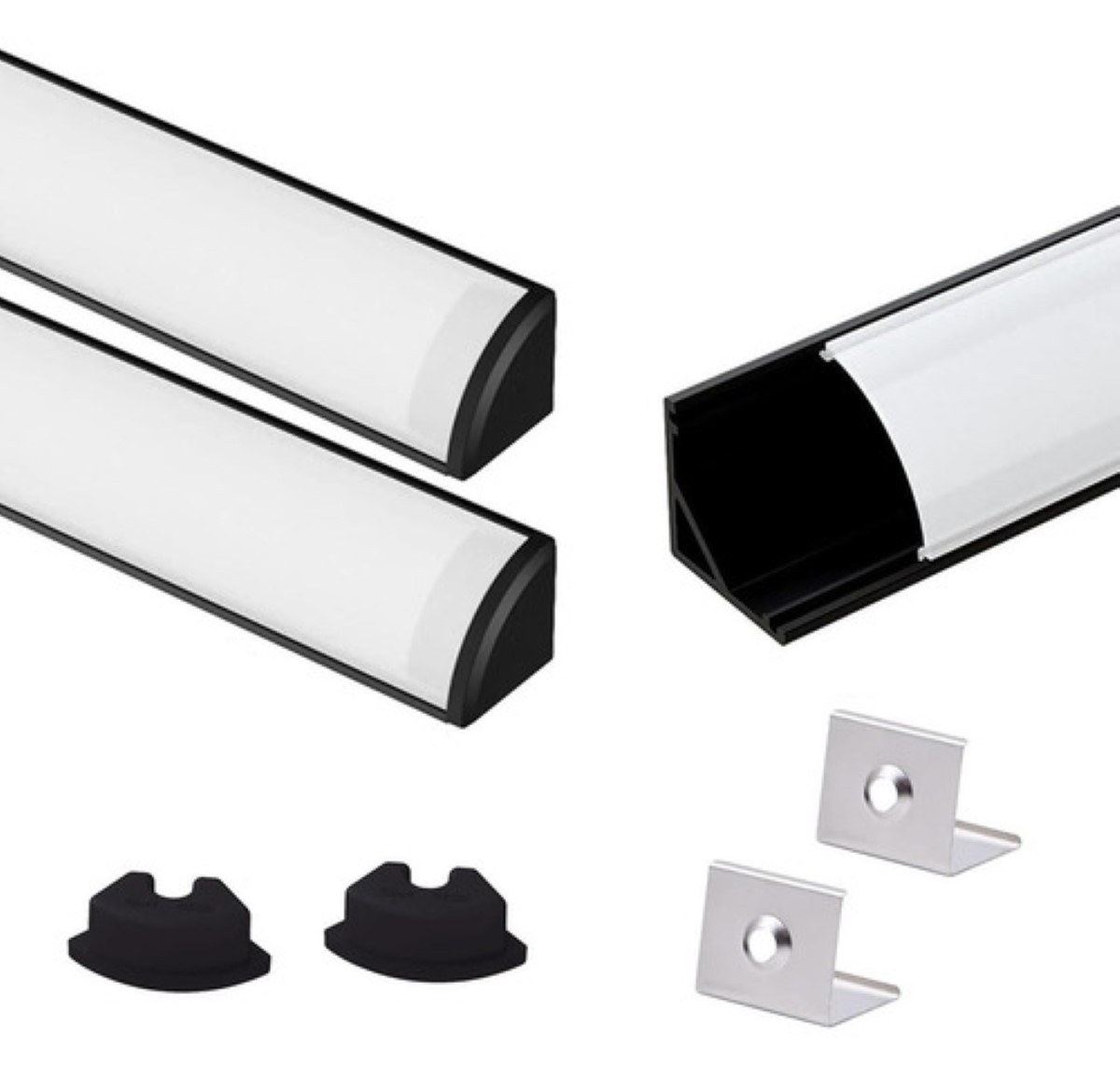 3pcs Perfil De Aluminio Para Tira Led En Casa Oficinas 3m Negro mica opalina