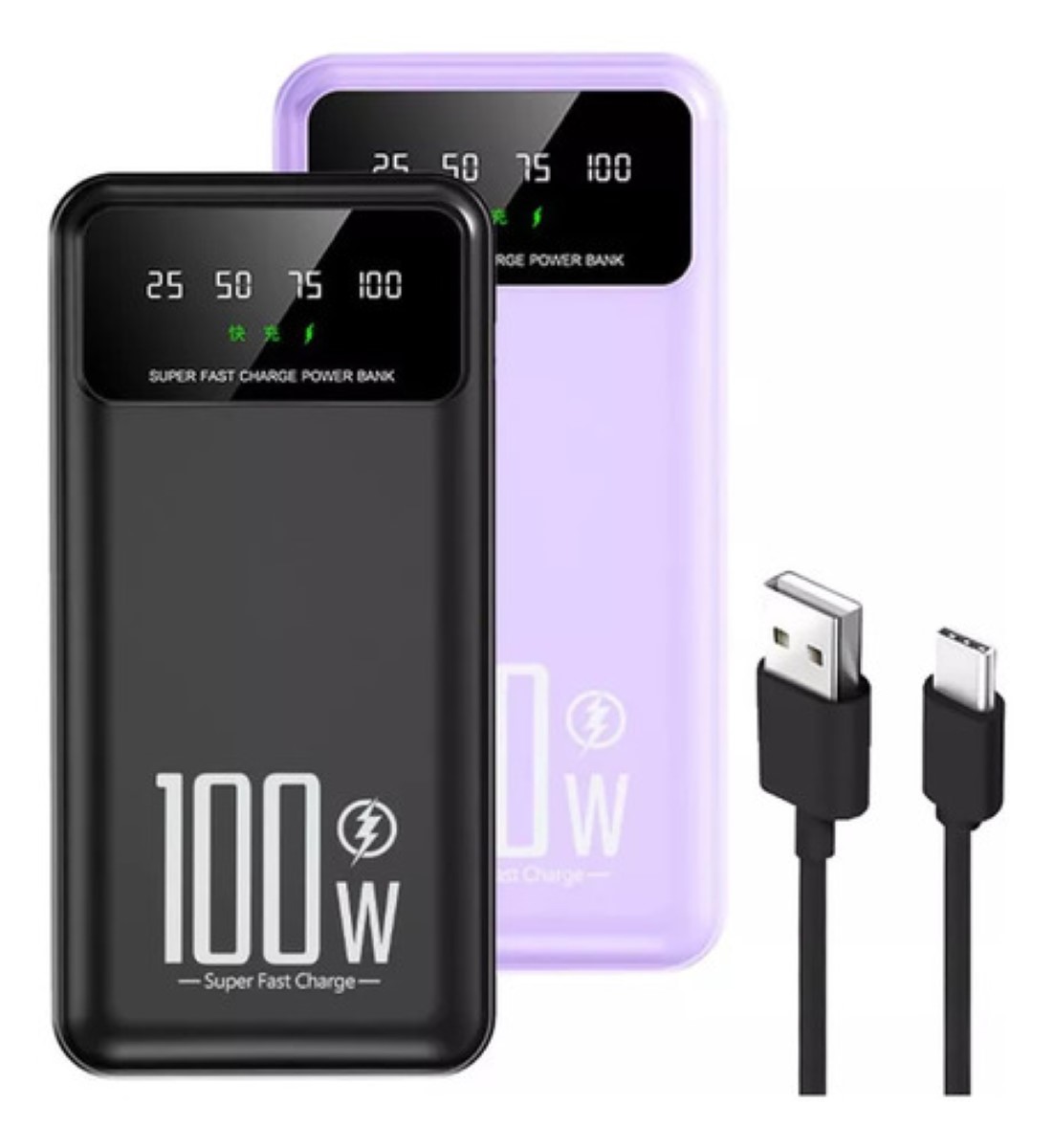 Power Bank 30000mah Con Cable/pantalla Pd100w/5a Ultrarápida VIOLETA 