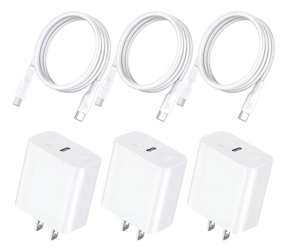 3 Pack Cargador Tipo C Pd 20w Carga Rápida Con Cable Usb C A C 1m 3a Compatible Para Ip 15 Samsung Galaxy S21 S20 Ultra S10 S9 BLANCO