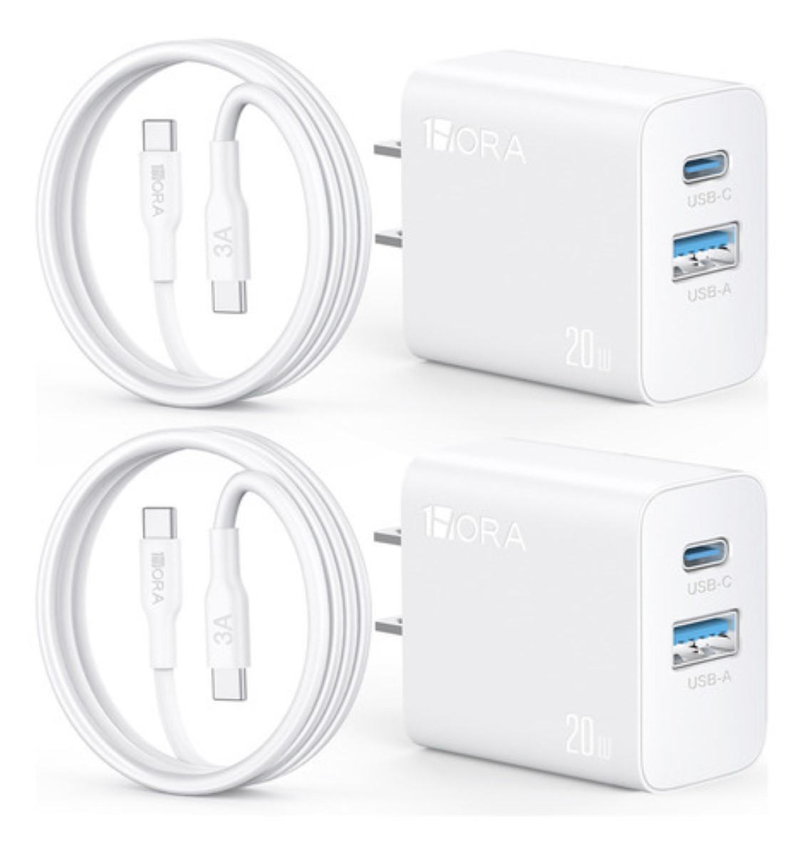 2 Piezas Cargador 2 En 1 Carga Rápida 20w Salida Dual + Cable Tipo C Compatible Con Samsung/motorola BLANCO