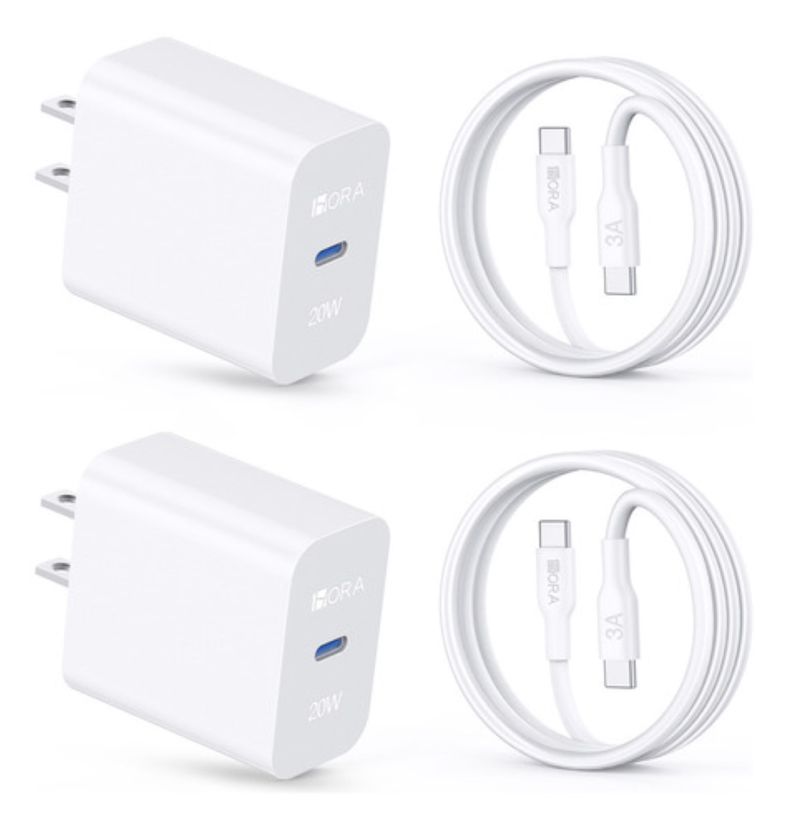 2 Piezas Cargador Tipo C Carga Rápida Pd 20w Con Cable C A C 1m 1hora Compatible Con iPhone 15 Samsung Xiaomi BLANCO