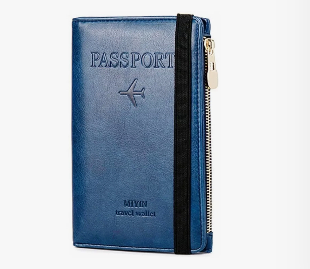 Porta Pasaporte Documentos Funda Protectora Viaje Con Rfid azul