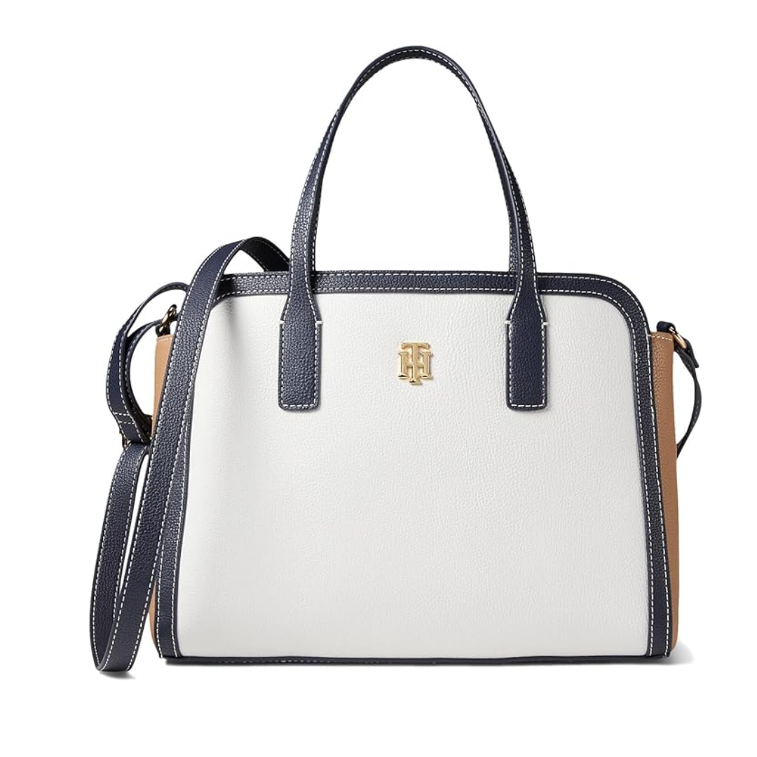 Bolso Convertible Tommy Hilfiger Liv II Satchel para Mujer, Diseño Elegante con Monograma y Asa Ajustable