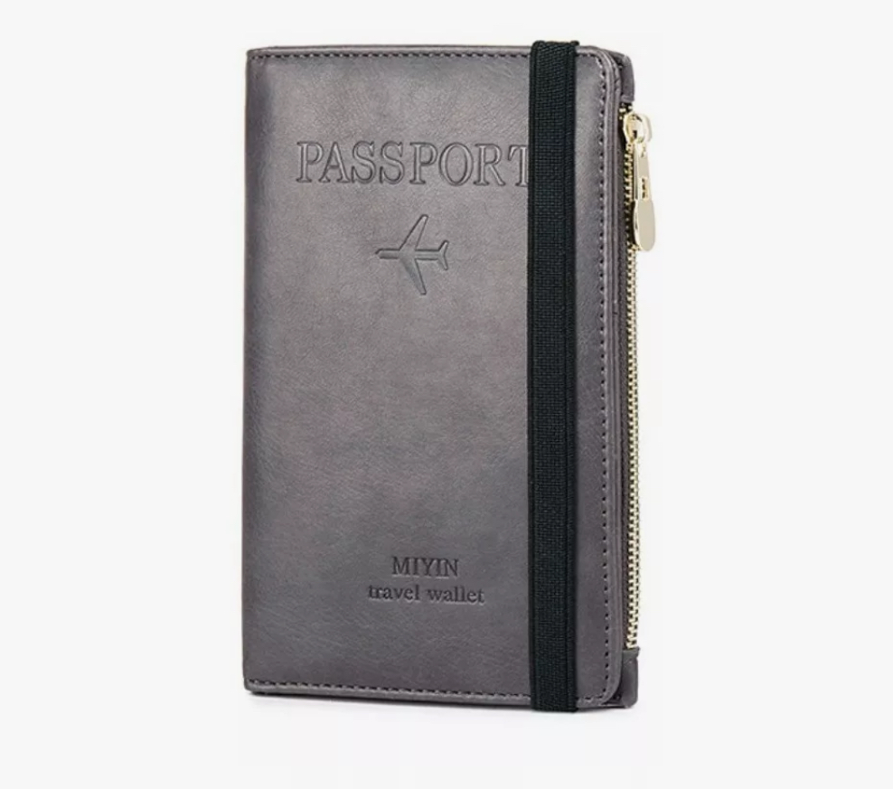 Porta Pasaporte Documentos Funda Protectora Viaje Con Rfid Gris