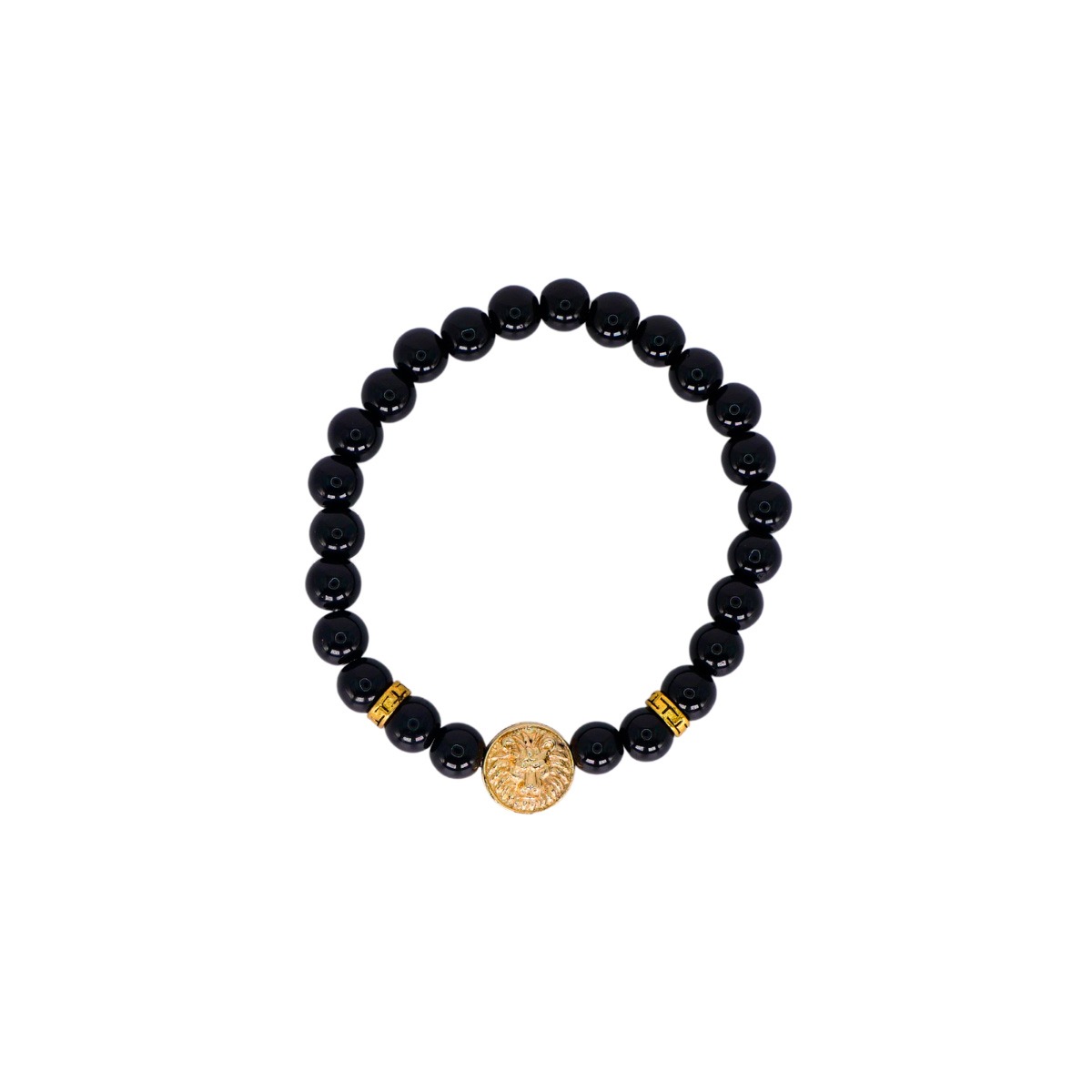 Pulsera de León ónix  para Hombre con chapa de oro 14k