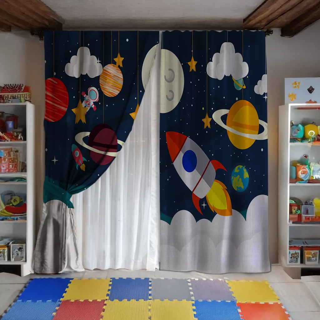 Cortinas Sala Recamara Elegantes Decorativas 2m X 2.7m + cortinas traslúcidas (Infantil / Naves)