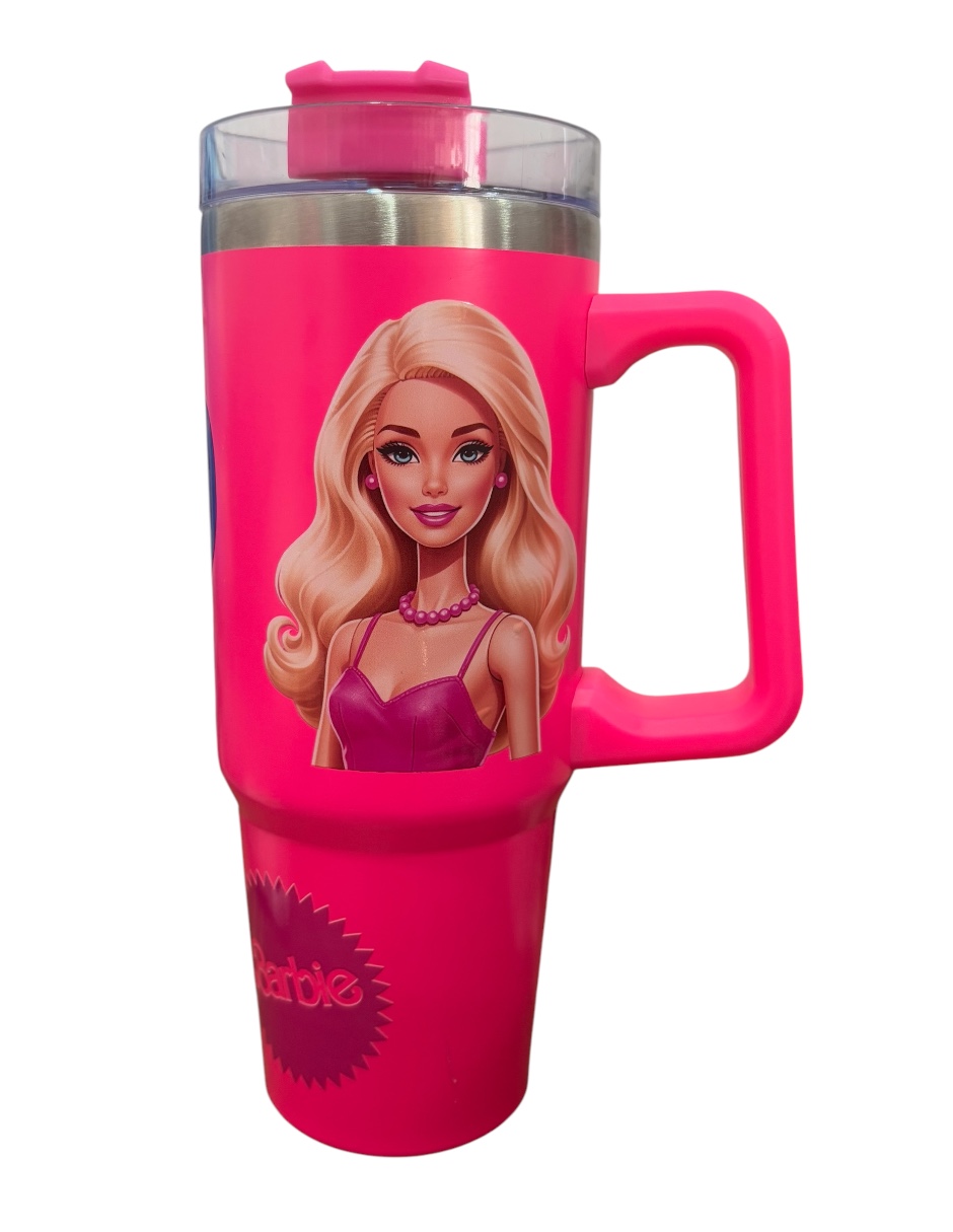 Termo de acero inoxidable Macarena brand, color fucsia, Barbie 30 OZ