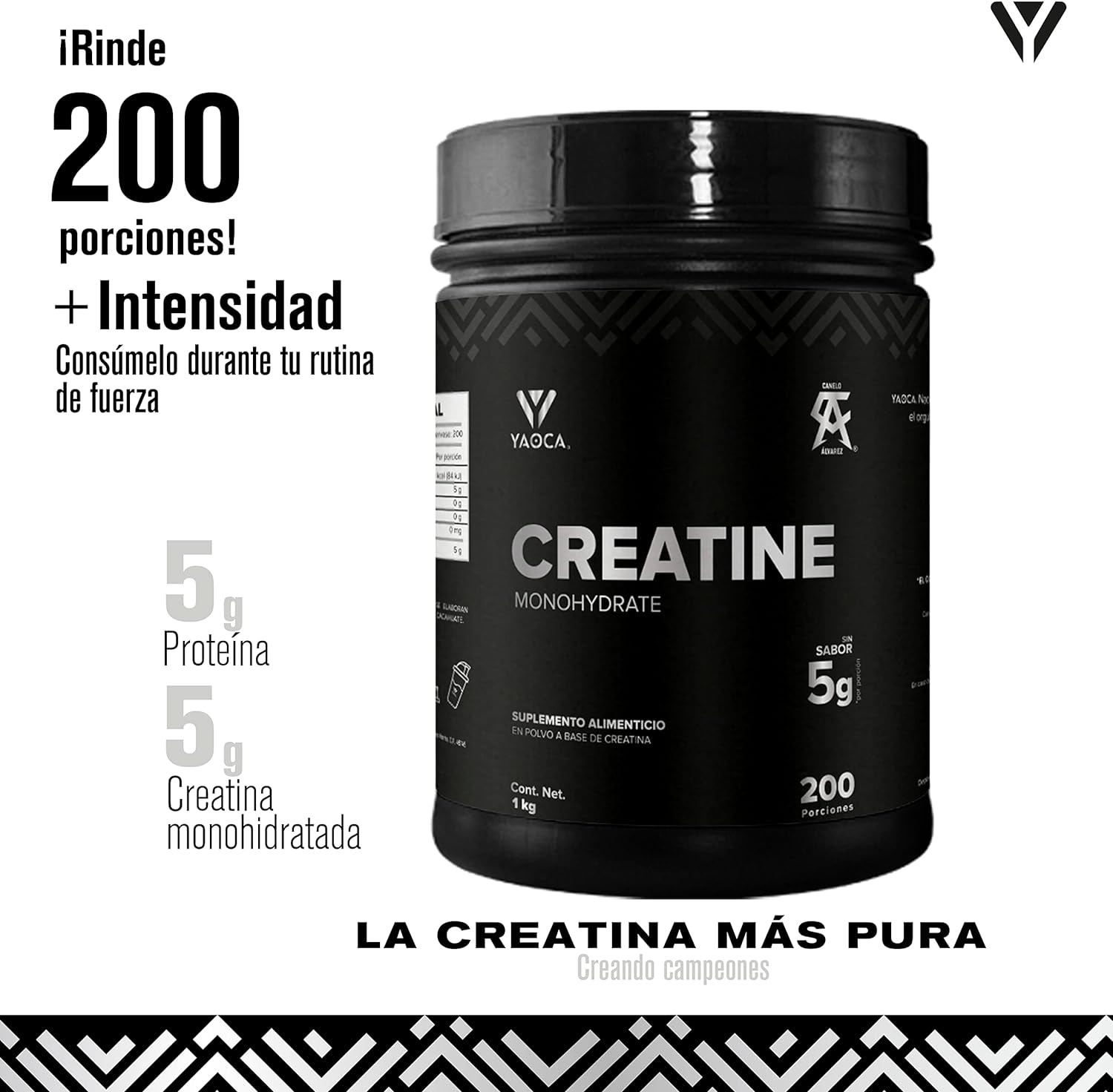 Creatina Monohidratada Yaoca 1Kg 200 Servicios Sin Sabor Alta Pureza