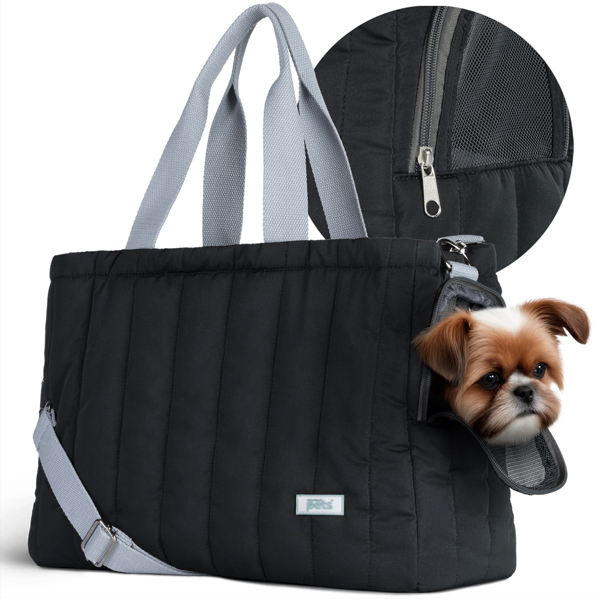 Bolsa transportadora para Perro o Mascota Pequeña, Mochila de Viaje 42x18x29cms- Negro ESQUIMAL