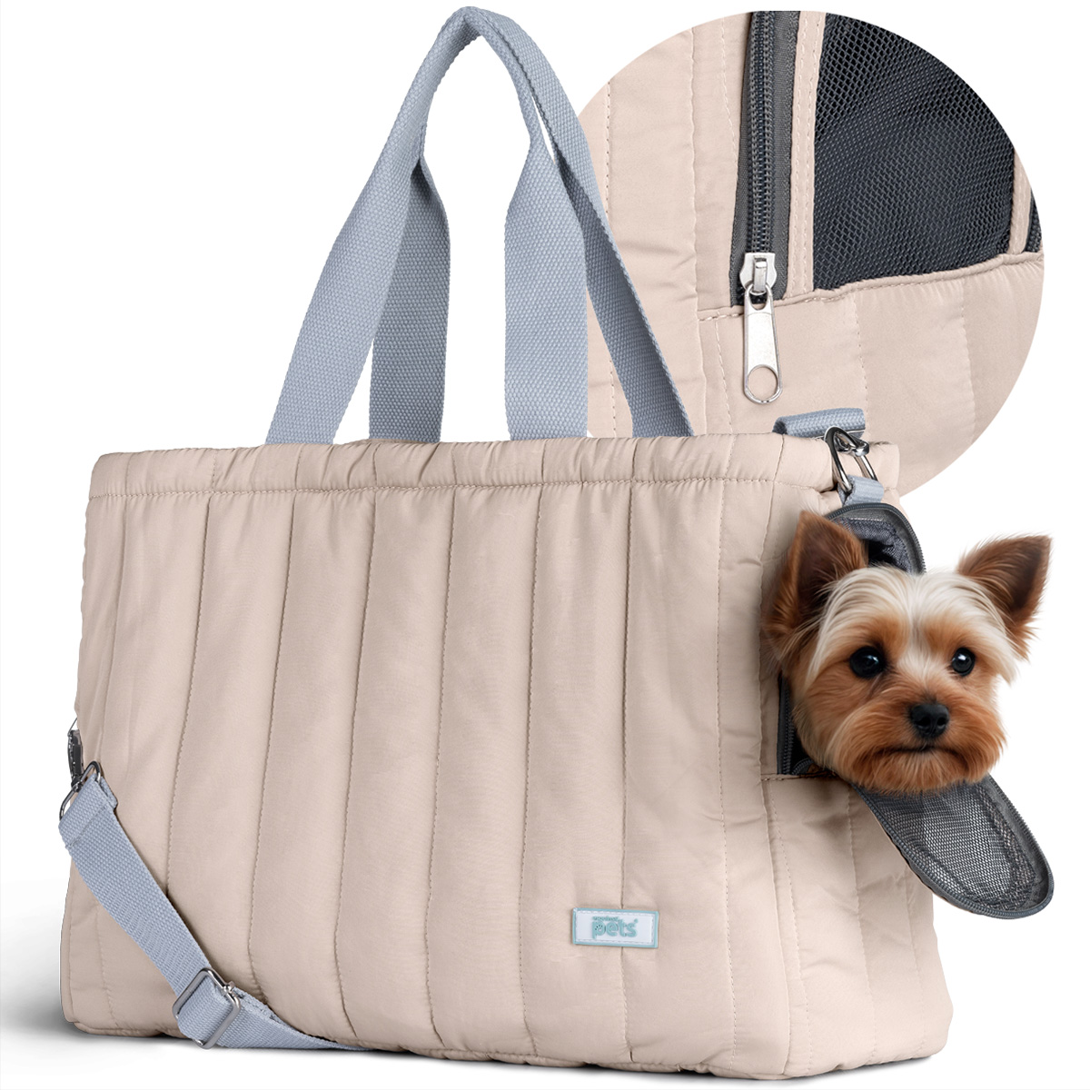 Bolsa transportadora para Perro o Mascota Pequeña, Mochila de Viaje 42x18x29cms- Khaki ESQUIMAL