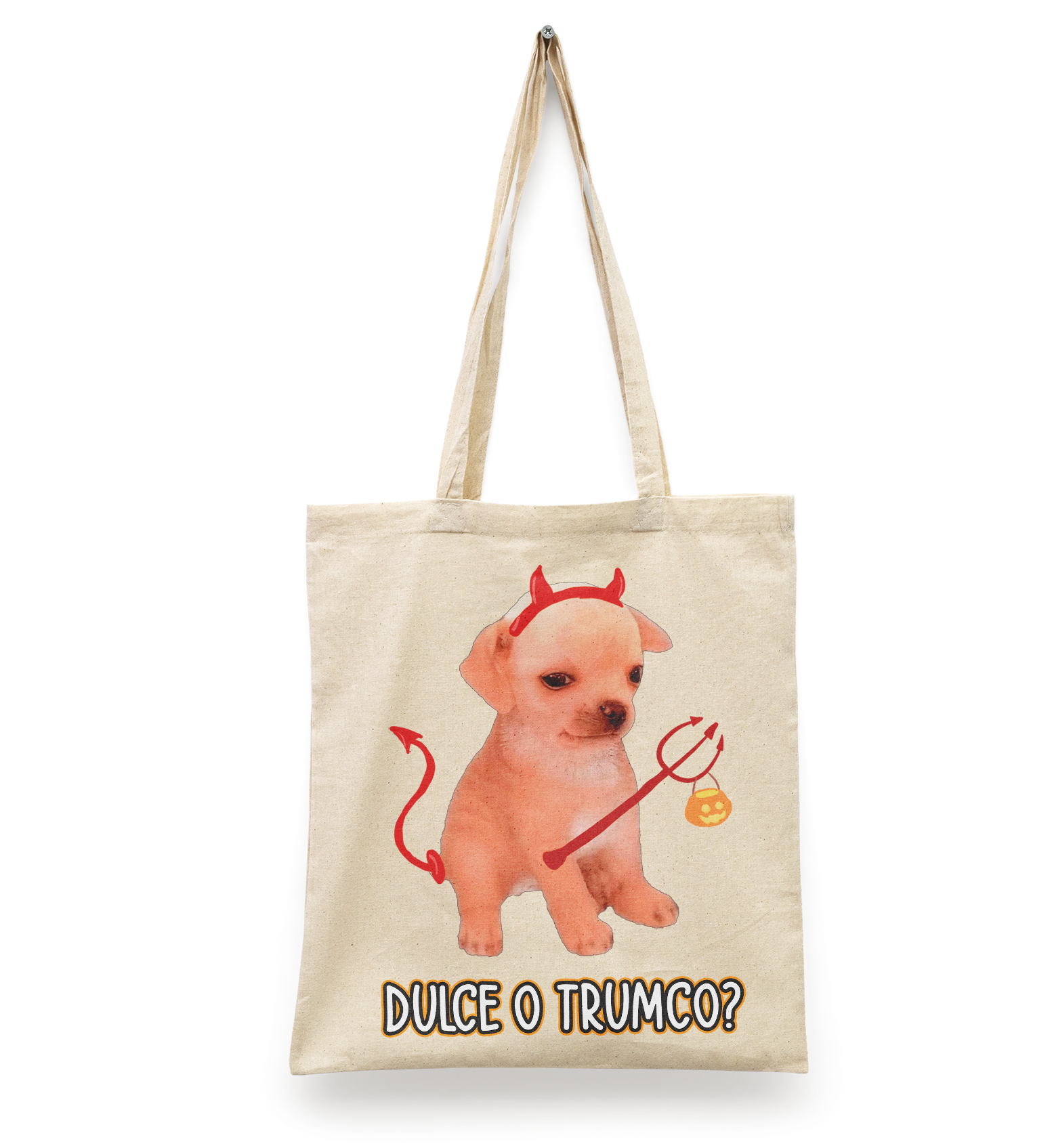 Tote Bag Kesi Dulce o trumco   |  Perrito Kesi Imagen Divertida | Bolsa Manta Beige Diseño Dtf | Ligera, Reusable