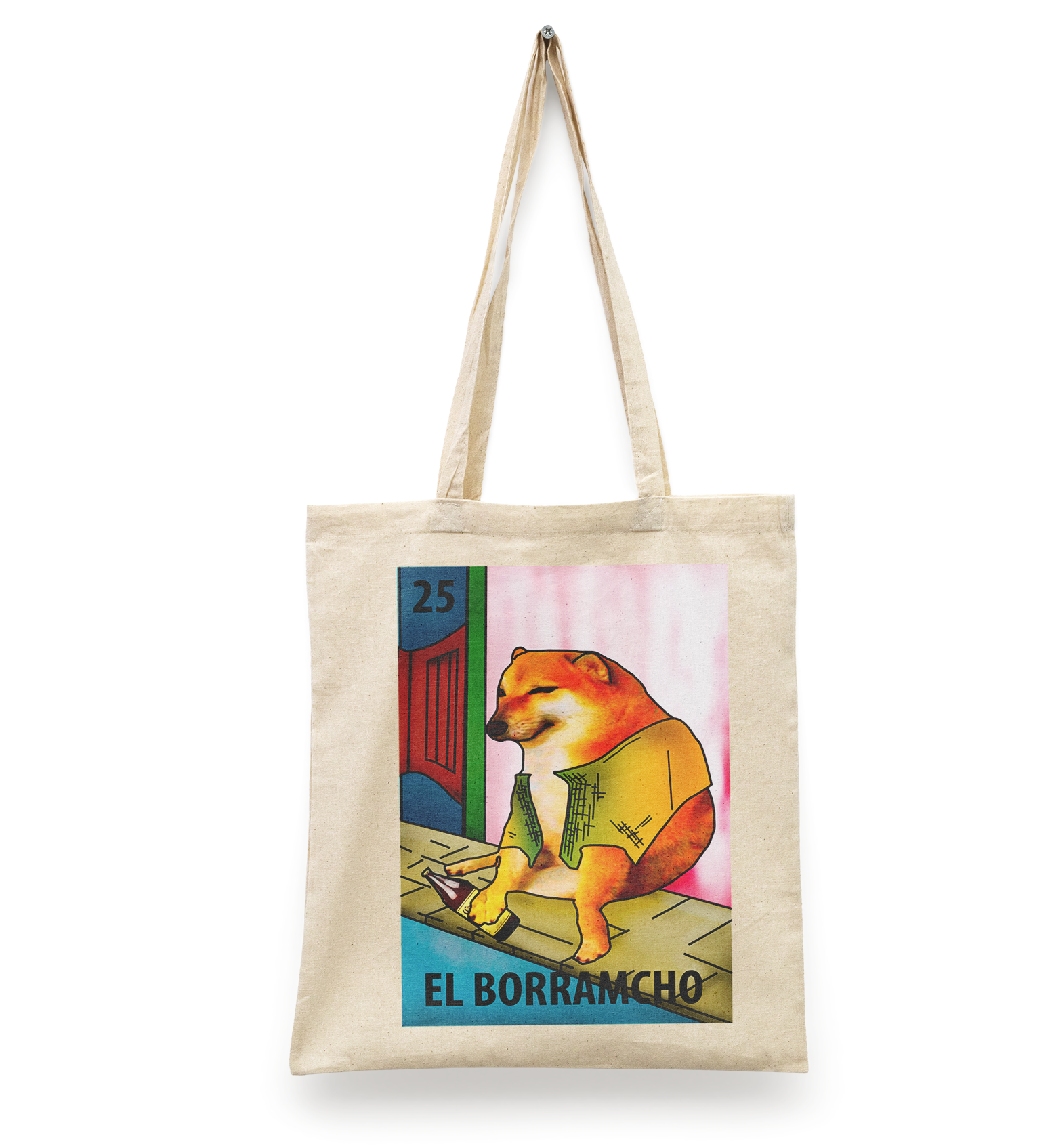 Tote Bag Bolsa Manta Beige Cheem BORRAMCHO, frase perrito cheem | Diseño Dtf | Ligera, Reusable