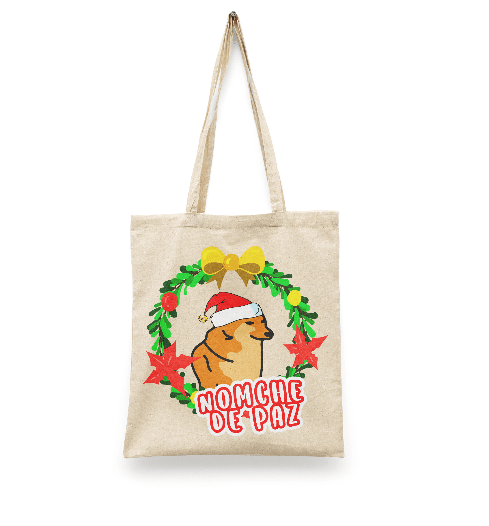 Tote Bag Cheems Nomche de pamz | Perrito Meme Navidad | Bolsa Manta Beige Meme Perrito | Diseño Dtf | Ligera, Reusable
