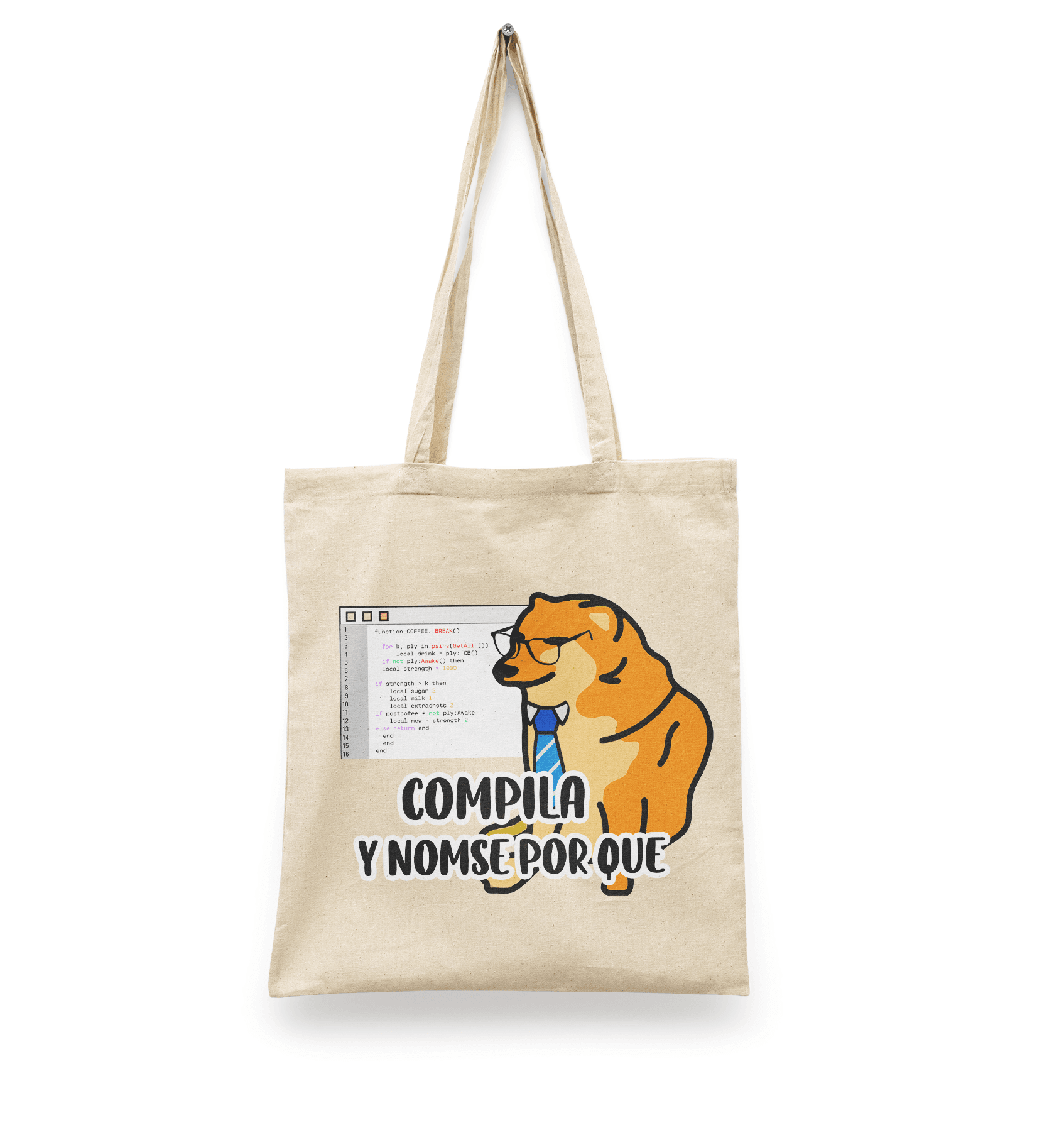 Tote Bag Cheems Compila y no se por qué | Perrito Meme Compila | Bolsa Manta Beige Meme Perrito | Diseño Dtf | Ligera, Reusable