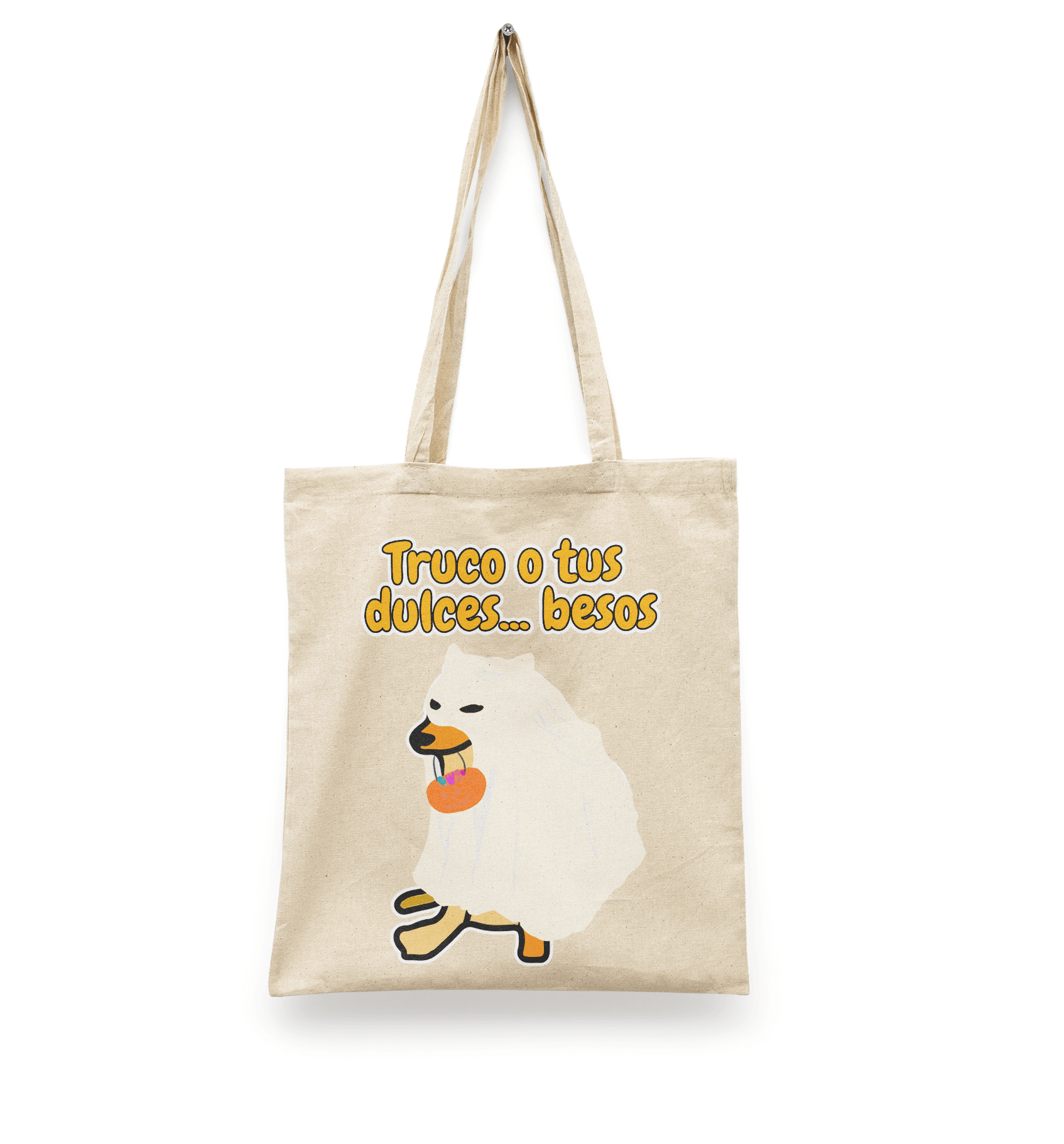 Tote Bag Cheems Truco o tus dulces besos | Perrito Hallowen Disfraz | Bolsa Manta Beige Meme Perrito | Diseño Dtf | Ligera, Reusable