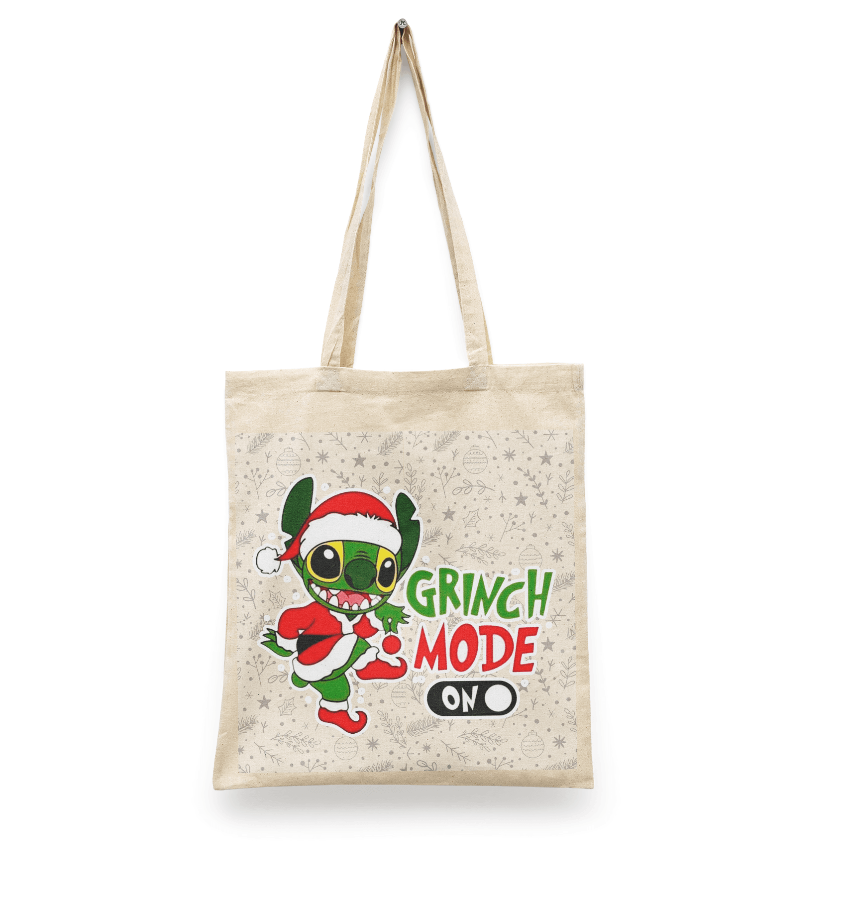 Tote Bag Stitch Grinch Mode | Navidad | Bolsa Manta Beige Grinch | Diseño Dtf | Ligera, Reusable