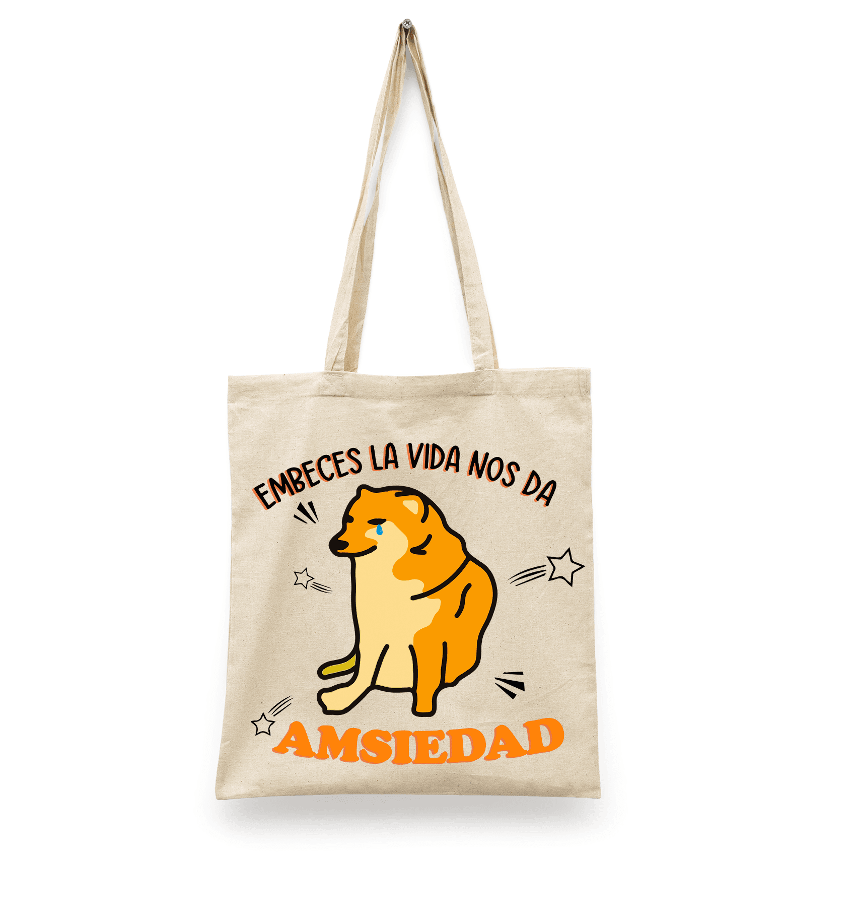 Tote Bag Cheems Embeces la Vida Nos da Amsiedad | Perrito Meme  | Bolsa Manta Beige Cheem| Diseño Dtf | Ligera, Reusable