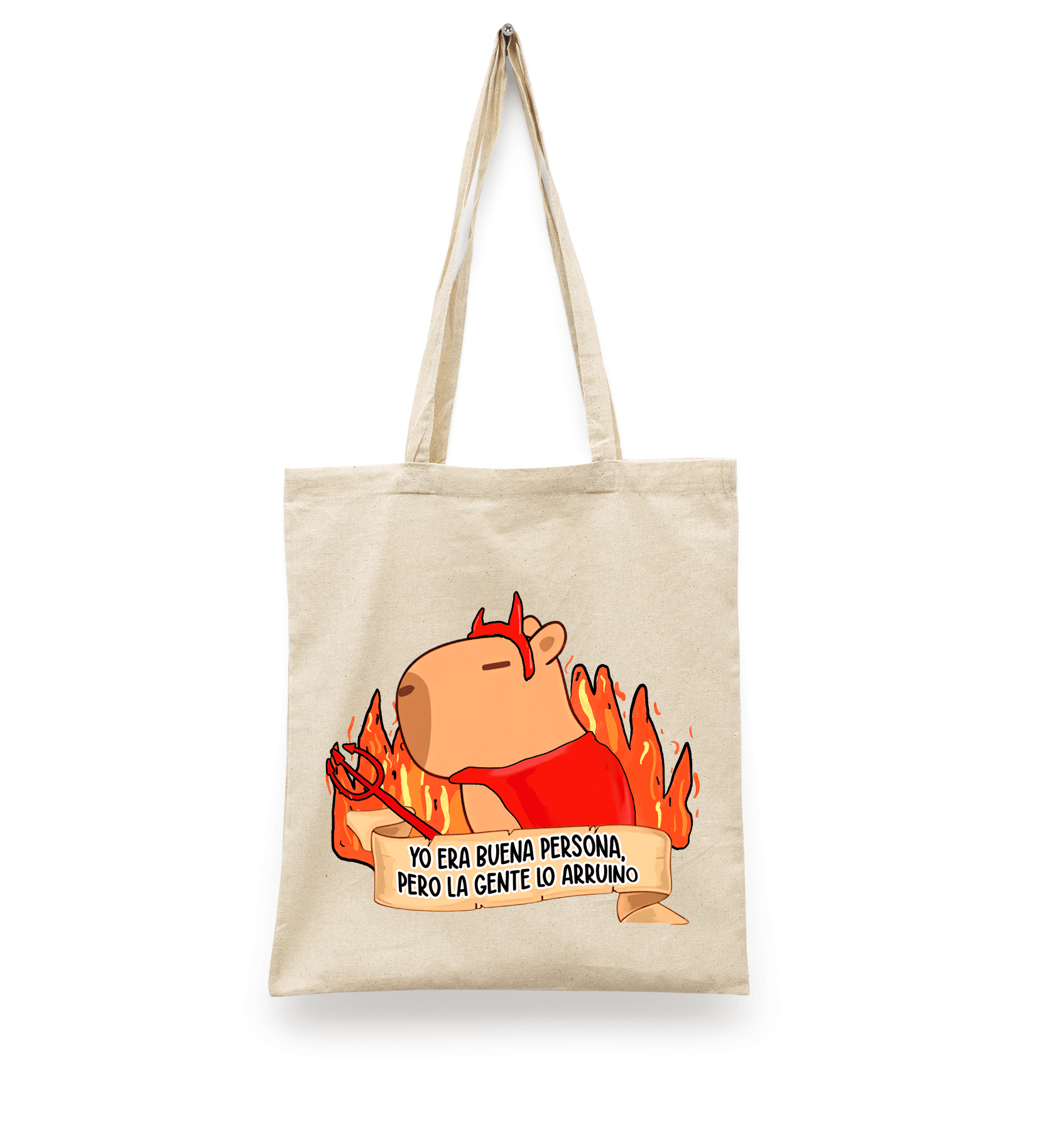 Tote Bag Capibara Yo no era buena persona | Bolsa Manta Beige Capibara | Diseño Dtf | Ligera, Reusable