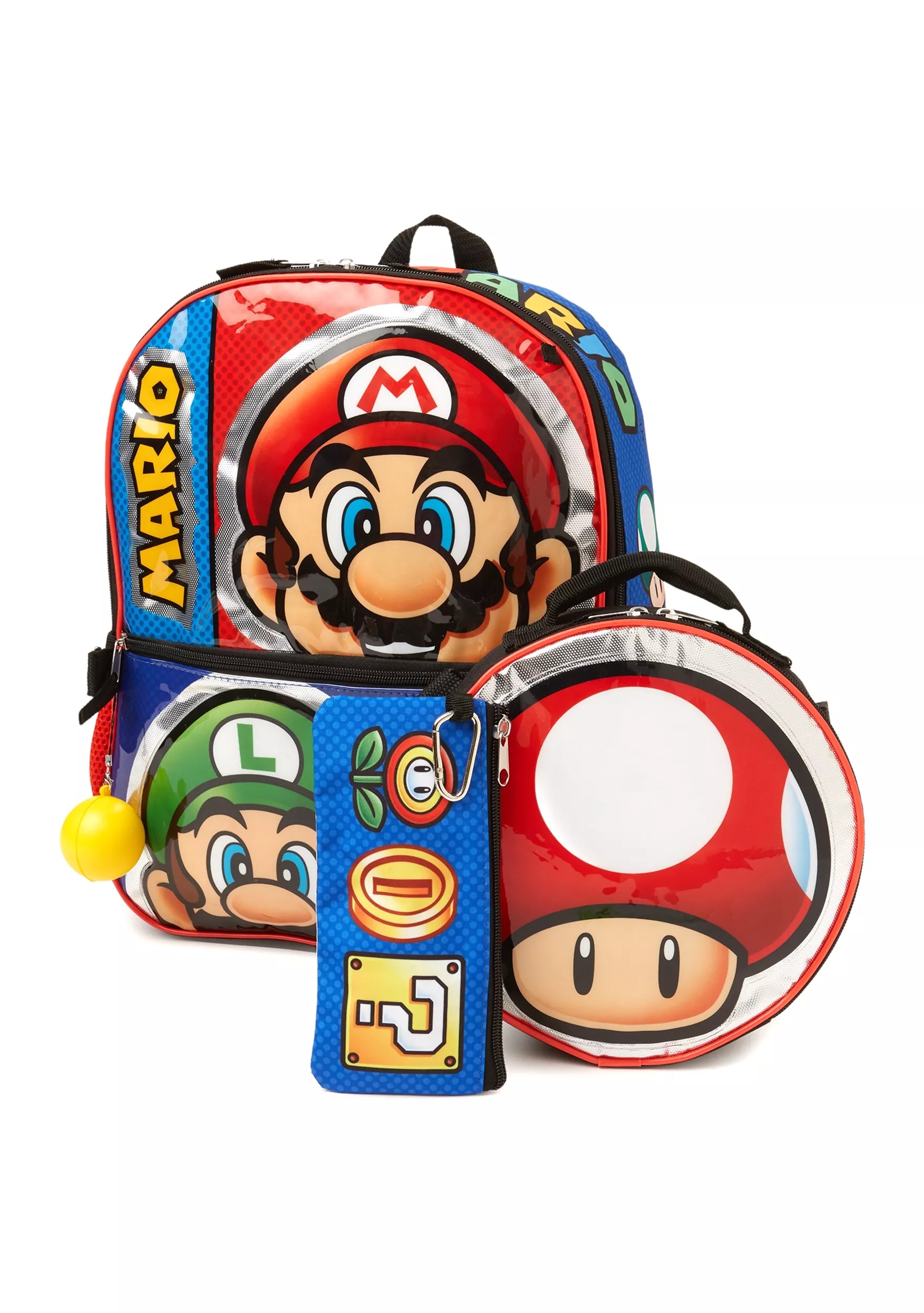 Mochila Original Super Mario 5 Piezas Backpack Set Lonchera Termica