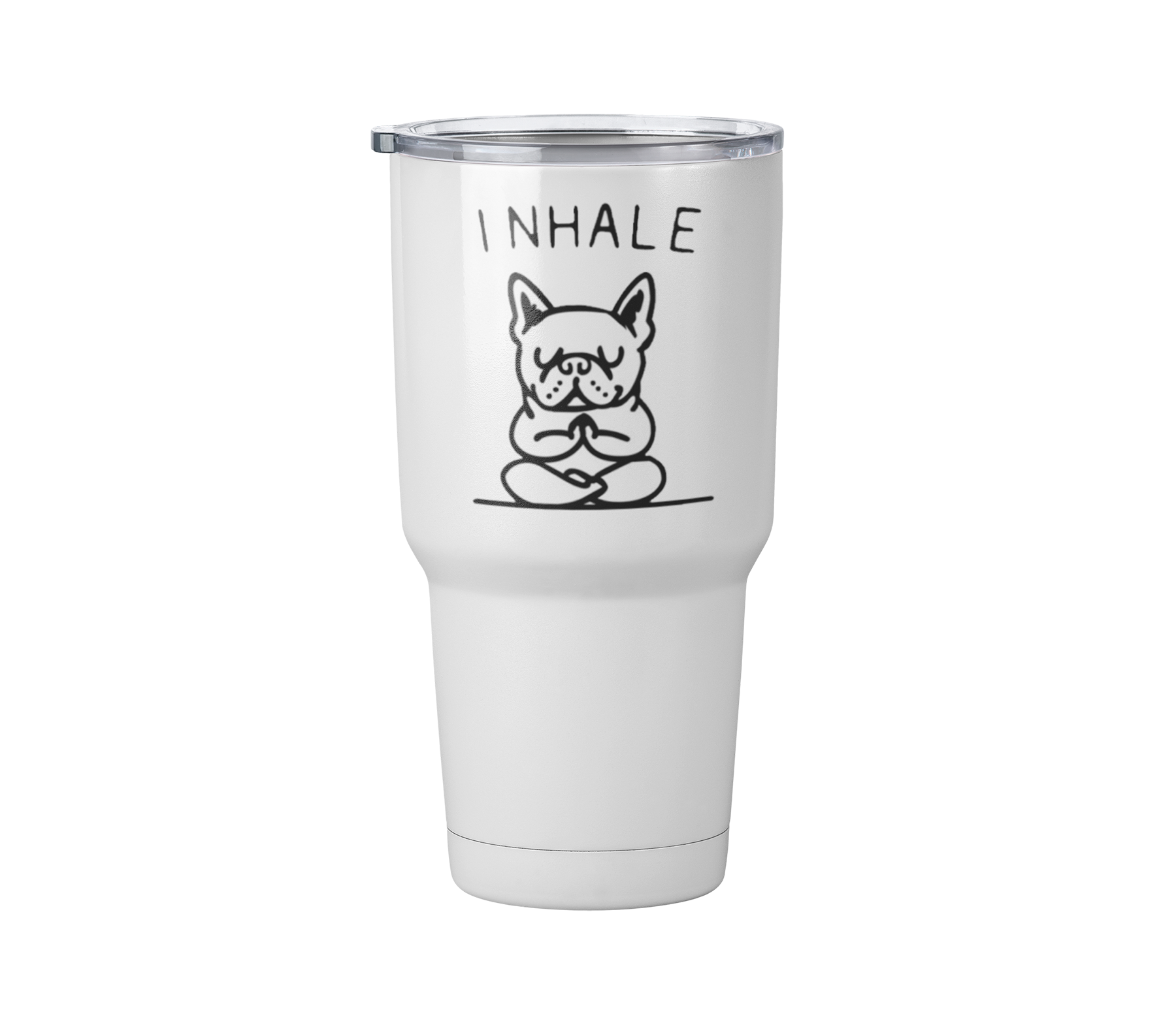 Termo Pug Inhale Exhale | perro | Blanco Acero | frase meme divertido | Viajero Metálico 30 oz