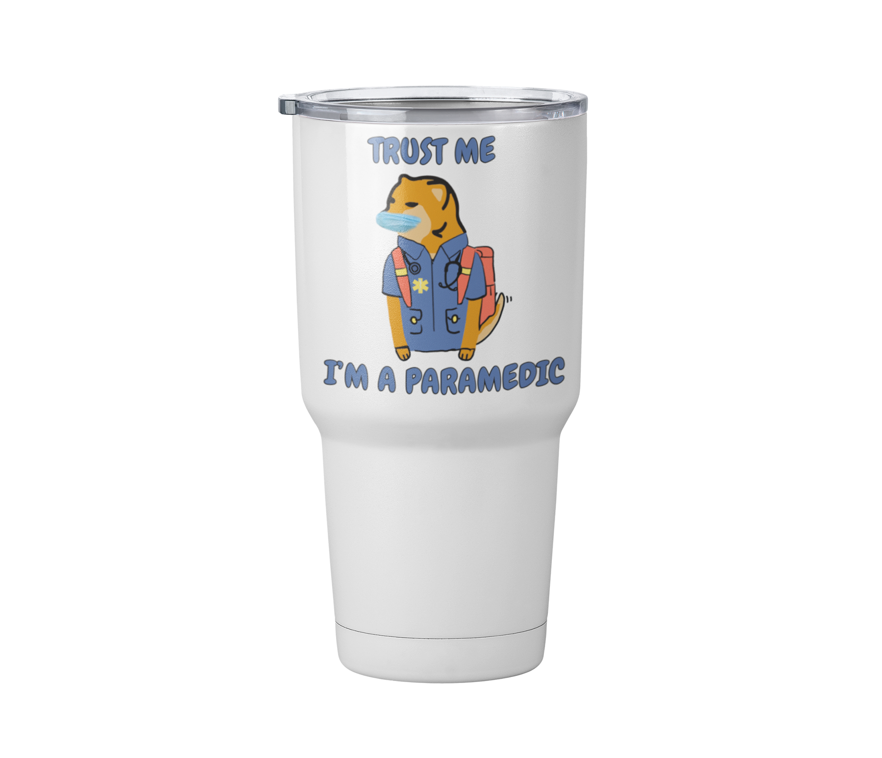Termo Trust me I´m a Paramedic | Cheems | Blanco Acero | frase meme divertido | Viajero Metálico 30 oz