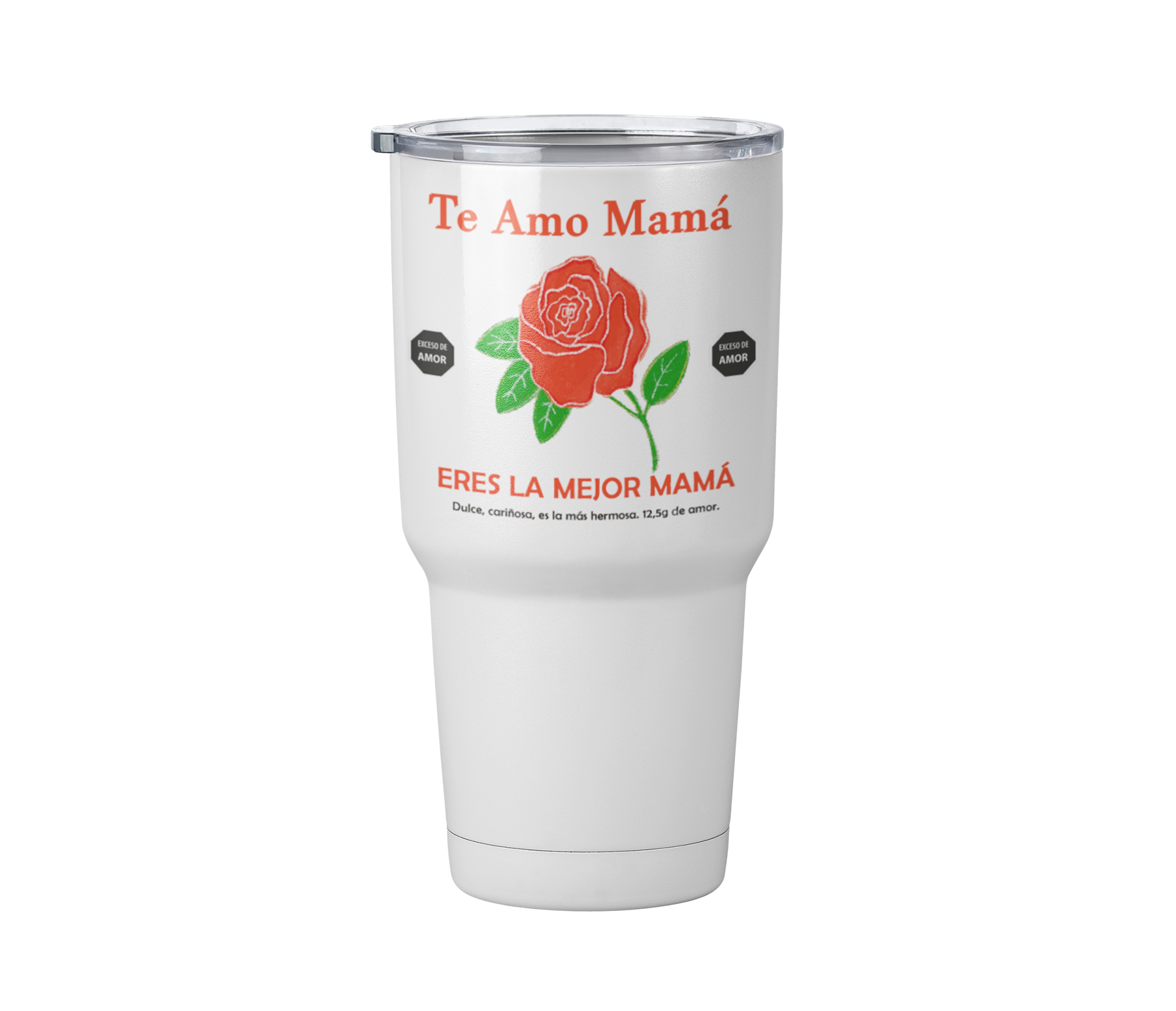 Termo Mazapán Te amo mamá | Día de las madres | Blanco Acero | divertido | Viajero Metálico 30 oz