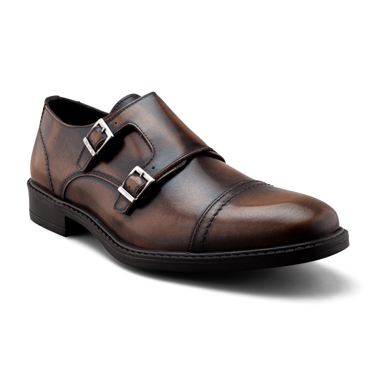 Zapato Monkstrap de Piel Café para Hombre con Doble Hebilla