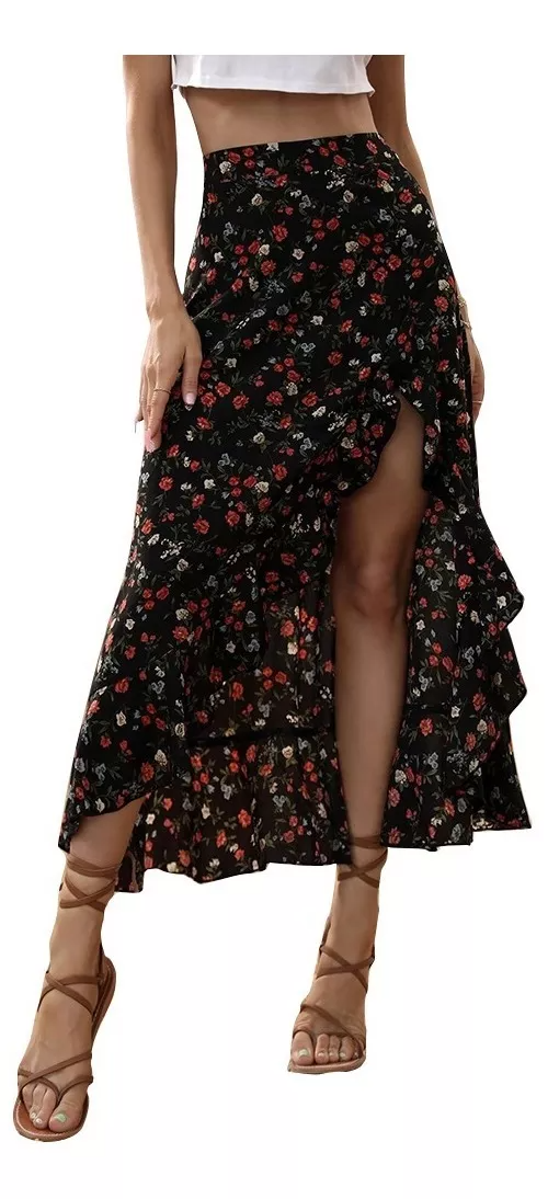 Falda Moda Blusas Para Faldas Largas Floreadas Dama Falda Negra