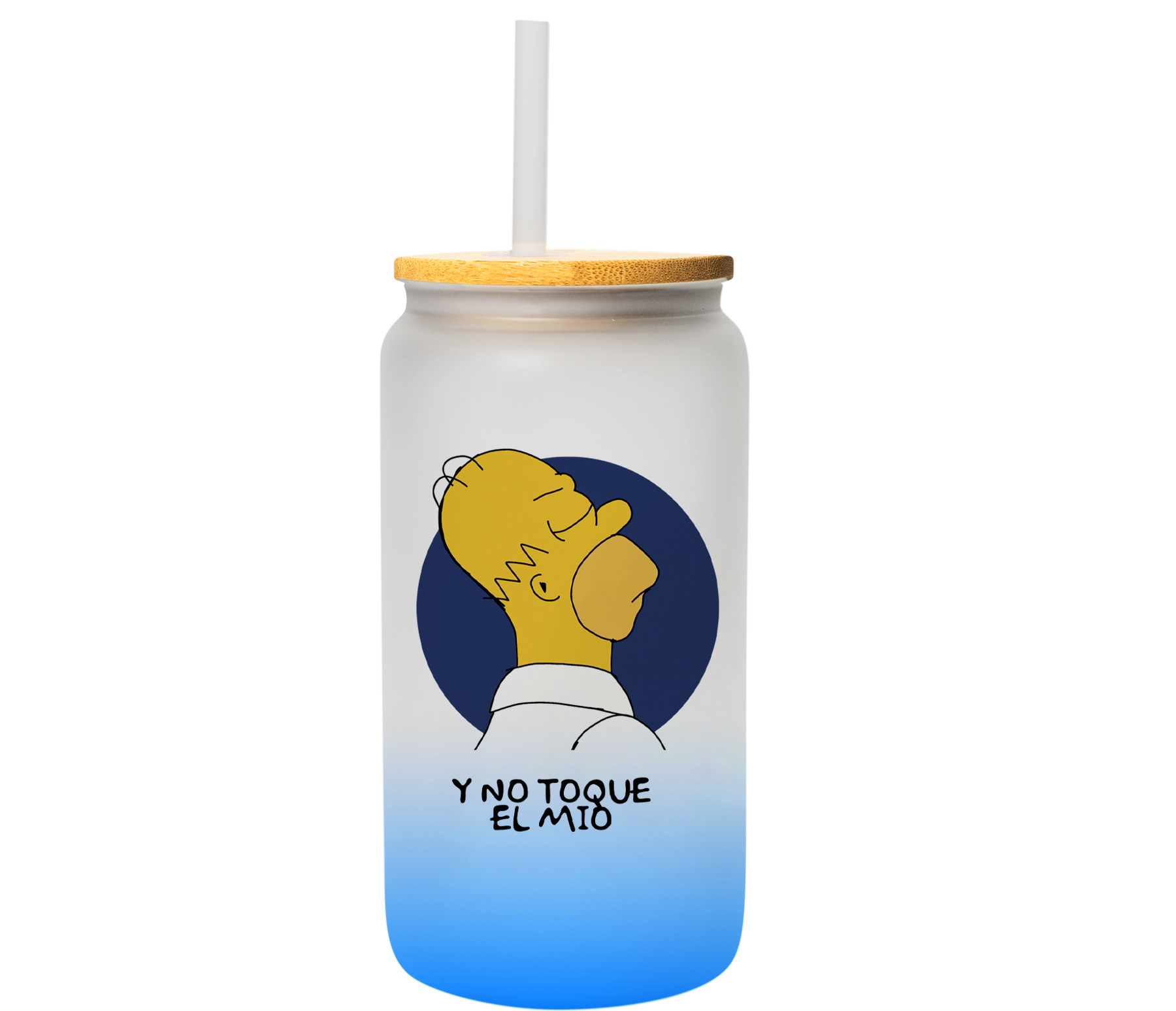 Vaso de vidrio Homero No toques mi vaso | Los Simpso | lata satinado con popote | 500 ml | Frase divertida